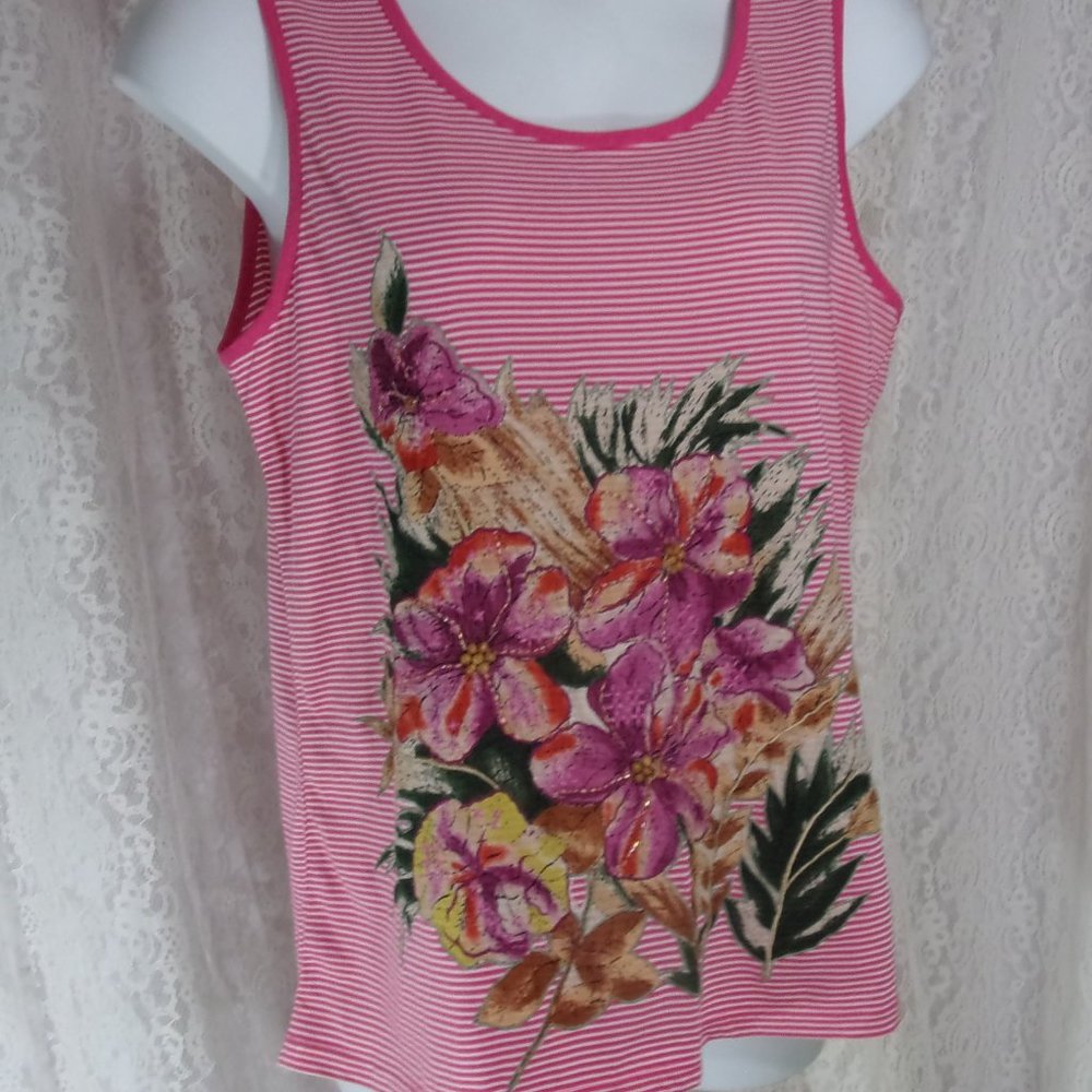 Pappagallo Woman Plus Pink white Stripped Top